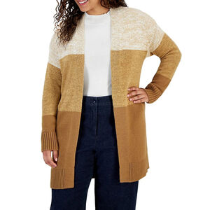 Karen Scott Plus Open-Front Colourblocked Cardigan 2X